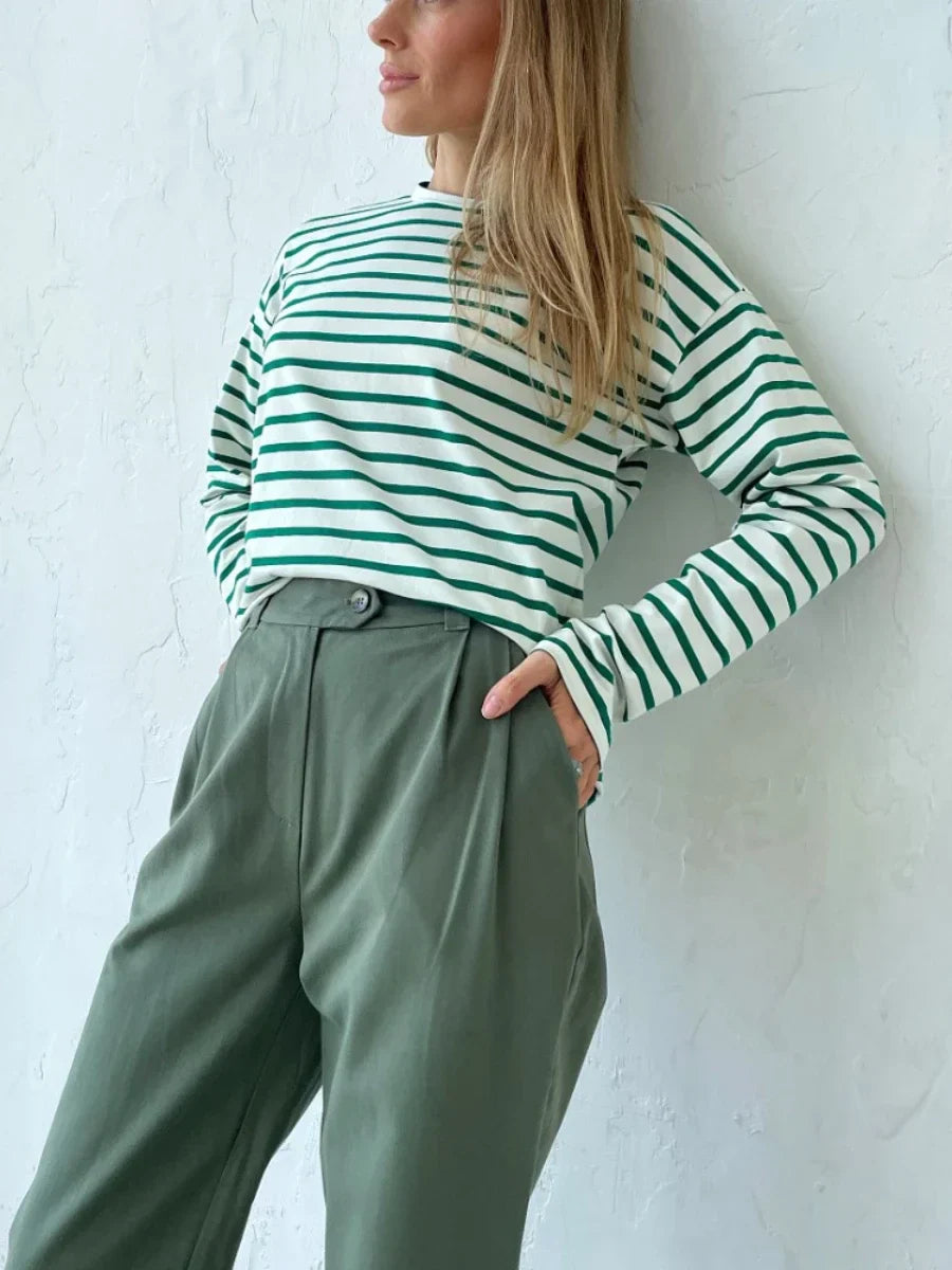 Long Sleeve O-Neck Striped Loose Fit Tee Harajuku