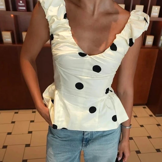 Women's Vintage Polka Dot Backless Deep V-Neck Tank Top