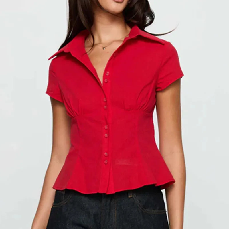 hirigin Women's Y2K Short Sleeve Plaid Button Down Shirt Button Down Blouses Tops Casual Summer Shirt Tops 90s Streetwear