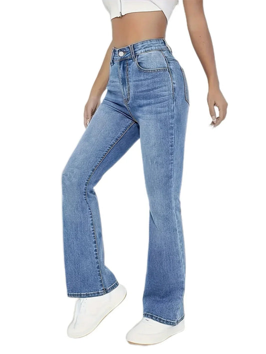 Womens Pants Casual Streetwear High Waist Wide Leg Flared Trousers Loose Fit Comfortable Daily Walking Denim
