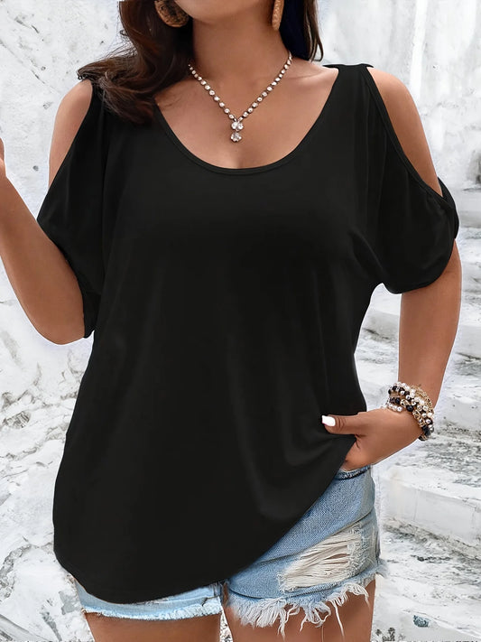 Women Plus Size Cold Shoulder Top
