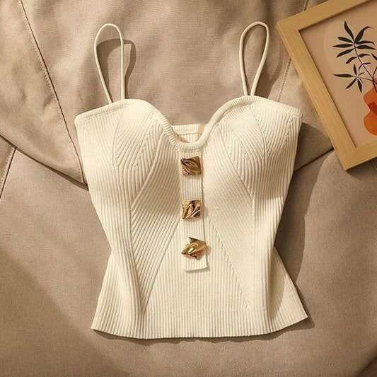 Women's Top - Cross-Knit Suspender Camisole Sleeveless Tank Top