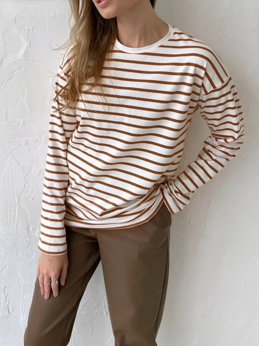 Long Sleeve O-Neck Striped Loose Fit Tee Harajuku