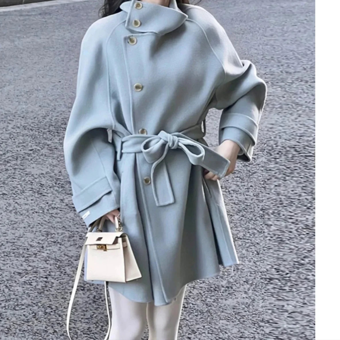 Women's Woolen Coat - Plus Size Belt Closure Long Coat