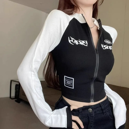 American Retro Zippered Long Sleeve Tee